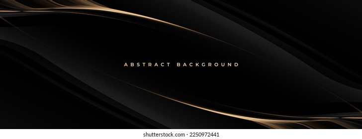 Black elegant luxury abstract background with golden lines. Wide luxury premium banner design. Vector illustration