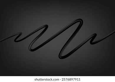 Black elegant ribbon on dark background. 3d vector illustration