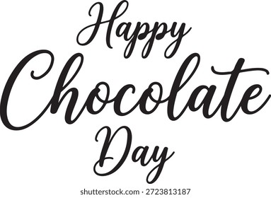 Escritura elegante negra que desea un 'Feliz Día del Chocolate' sobre un fondo blanco liso, perfecto para celebraciones, saludos y temas de confitería dulce.