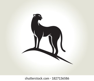 black elegant Stand cheetah, cat, lion, panther art logo design symbol illustration 