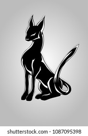 Black elegant stylized cat silhouette on a light background
