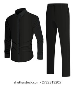 Traje elegante negro y camisa. Ilustración vectorial