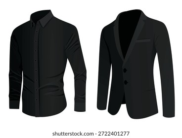Preto terno elegante e camisa. ilustração vetorial