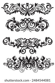 Black and elegant swirls collection. Set of curls and scrolls for wall decoration and tattoos. Vector illustration.