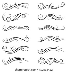 Black and elegant swirls collection. Set of curls and scrolls for wall decoration and tattoos. Vector illustration.