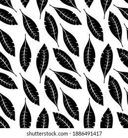 Black elegant tropical leaves seamless pattern. Great for printing, packaging. Vector illustration.