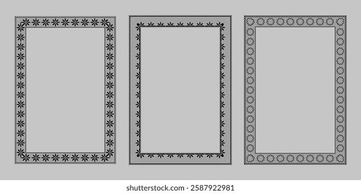 Black Elegant Vintage Lace A4 Frames. Vector Illustration for invitation card, flyer, poster, page border etc.