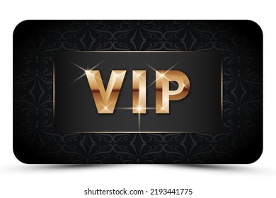 Black elegant vip card template. Modern business card for members only with golden 3d text, crown. Luxury abstract invitation. Vector illustration for loyalty, bonus card, gift certificate	