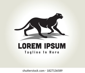 black elegant walking cheetah, cat, lion, panther art logo design symbol illustration 