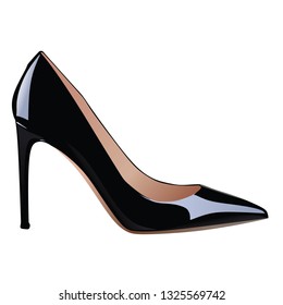 Black elegant woman shoe isolated on white background. - Vector