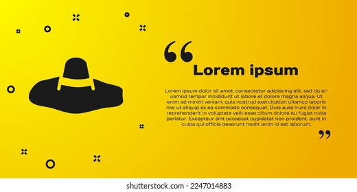 Black Elegant women hat icon isolated on yellow background.  Vector