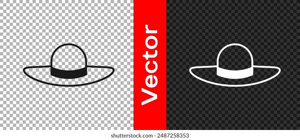 Black Elegant women hat icon isolated on transparent background.  Vector