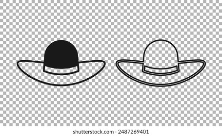 Black Elegant women hat icon isolated on transparent background.  Vector