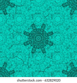 Black element on a blue background. Black floral ornamental pattern. Black floral ornament in baroque style. Damask background.