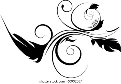 black element of ornament isolated on white