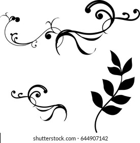 Black elements of flower on white background