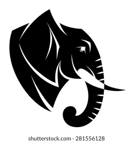 Black elephant head on the white background.