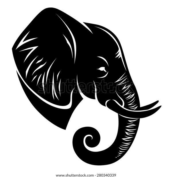 Tete D Elephant Noir Sur Fond Blanc Image Vectorielle De Stock Libre De Droits