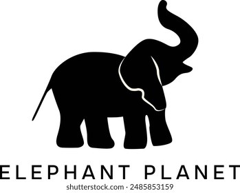 Schwarze Elefanten-Logo-Vektorgrafik für Druck, Tierlogo, Elefanten-Silhouetten-Logo-Design, Elefanten-Tier-Kinder-Kunstzeichnung