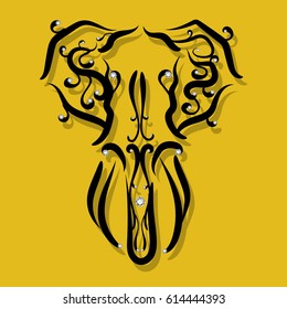 Black Elephant on Yellow Background ,Diamond, Gem, Jewelry Vector