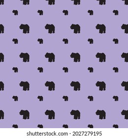 Black elephant patterns on purple background, vector decorative textile