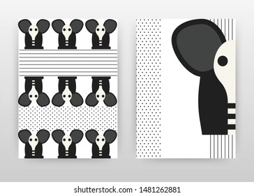 Black elephant seamless texture design for annual report, brochure, flyer, poster. Black gray elephant animal background vector illustration for flyer, leaflet, poster. Abstract A4 brochure template.