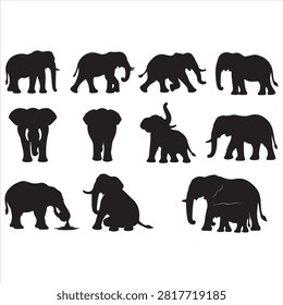 A black elephant set silhouette vector style illustration