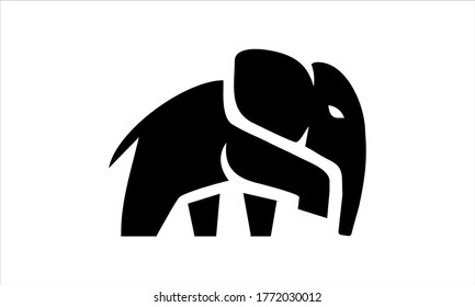 Black elephant silhouette isolated on white background, abstract art illustration.