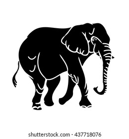 Black elephant silhouette on a white background