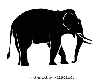 Black elephant silhouette. Vector shadow. Black elephant art illustration silhouette on a white background