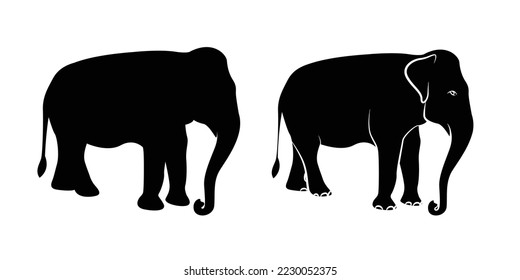 Black elephant silhouette. Vector shadow. Black elephant art illustration silhouette on a white background