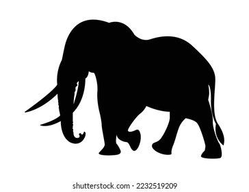 Black elephant silhouette. Vector shadow. Black elephant art illustration silhouette on a white background