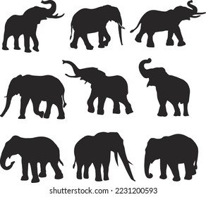 Black Elephant Vector Art Icons.