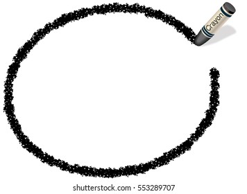 A black ellipsoidal frame drawn with a  crayon.
