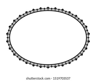 black elliptical frame from a combination of lines and dots or circles, retro frame, classic frame, vintage frame with white isolated background.