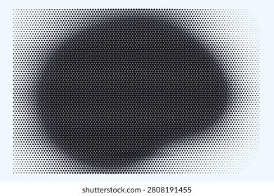 Black elliptical halftone pattern with gradient dots on a pale blue background, texture circle