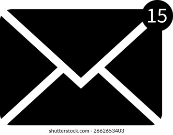 Icono negro del email con la insignia de la notificación
