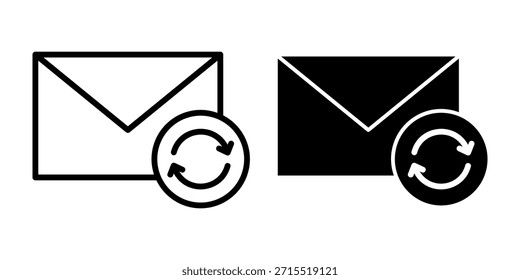 Iconos negros de Actualizar de correo electrónico con flechas de sobre y Actualizar utilizados para la sincronización de la bandeja de entrada, Actualizar de mensajes y plataformas de comunicación.