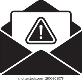 Black Email Warning Icon – Open Envelope with Exclamation Mark Alert Sign Vector