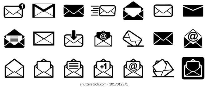 Black emails vector icon collection on white background 