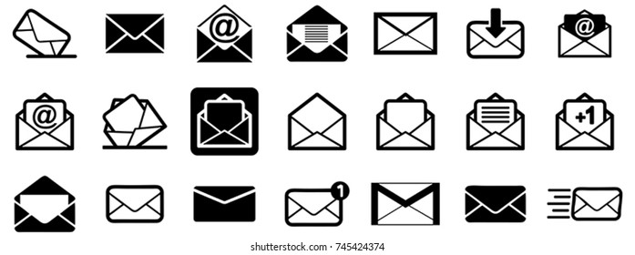 Black emails vector icon collection on white background 