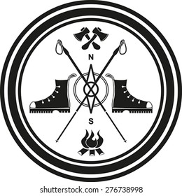 black emblem with camping logo