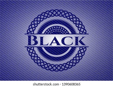 Black emblem with denim high quality background. Vector Illustration. Detailed.