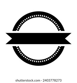 Black emblem with a dotted circle and a ribbon banner across the middle on a white background.