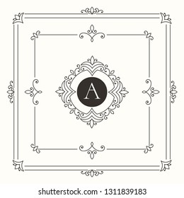 Black emblem. Elegant, classic vector. Can be used for jewelry, beauty and fashion industry. Great for logo, monogram, invitation, flyer, menu, brochure, background, or any desired idea.