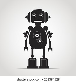 Black emblem of friendly retro robot with gears