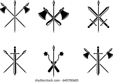 Black emblem of medieval weapons. Medieval black symbol