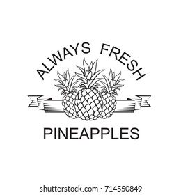 black emblem of pineapple tropical fruit with ribbon
