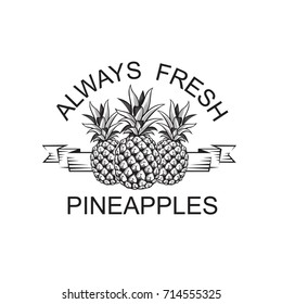 emblema negro de frutos tropicales de piña con cinta
