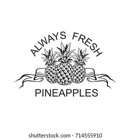 black emblem of pineapple tropical fruit with ribbon